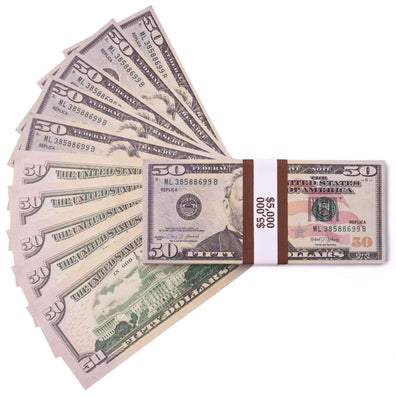 $5,000 Prop Money (1 Stack of $50 Bills, New Series)